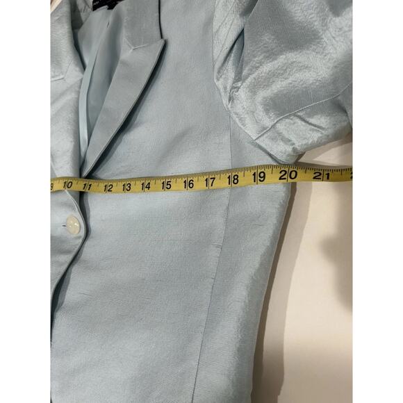ellen tracy Silk Long Blazer Size 8 Sky Blue Taffeta Long Sleeve 3 Button Close - Picture 8 of 10